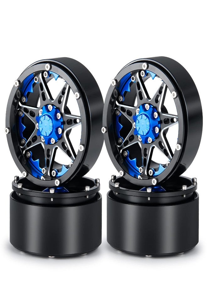 QUE-T 2.2" Metal Beadlock Wheel Rims Set for RC 1/10 Crawler TRX4 SCX10 90046 Pack of 4 (Blue & Black) - Image 1